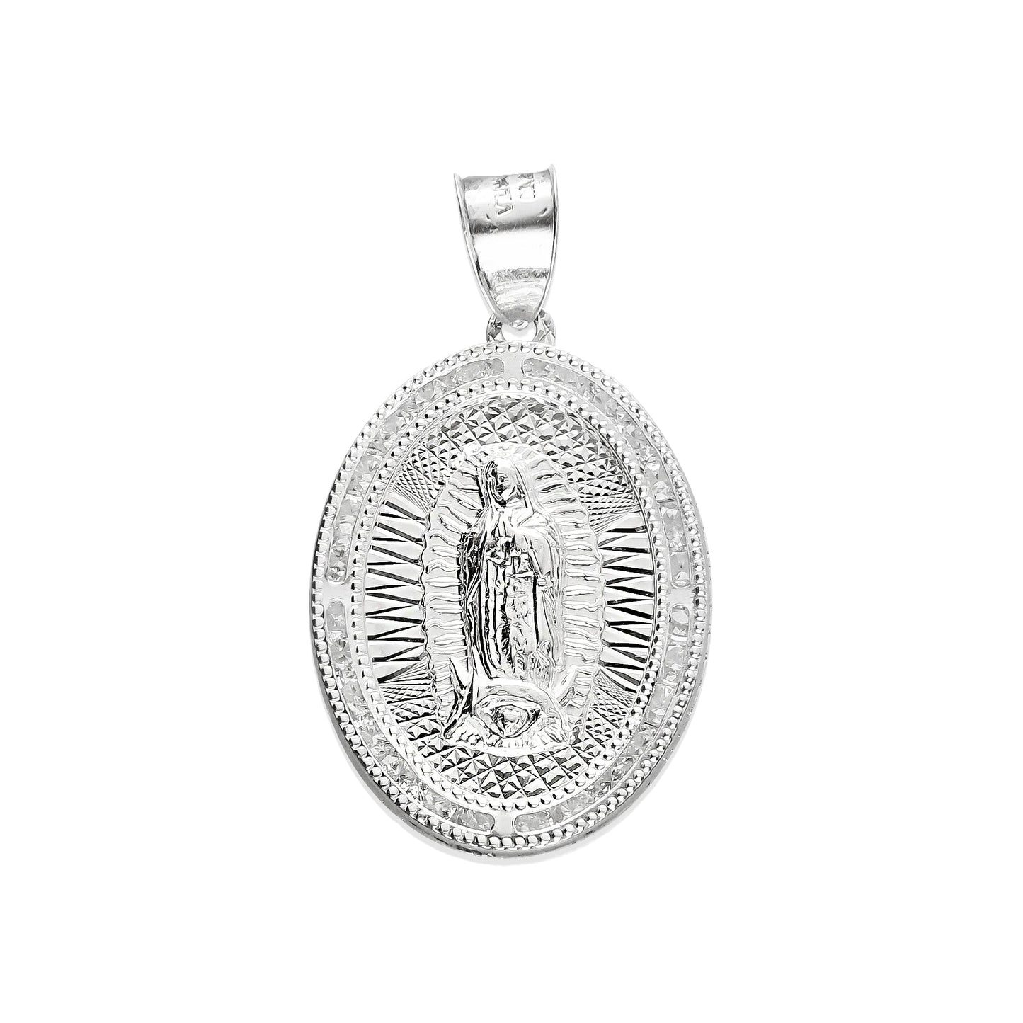 LPDJ176 Medalla Virgen Oval Bisel Del Gde En Plata .925 Con Zirconia 814868752