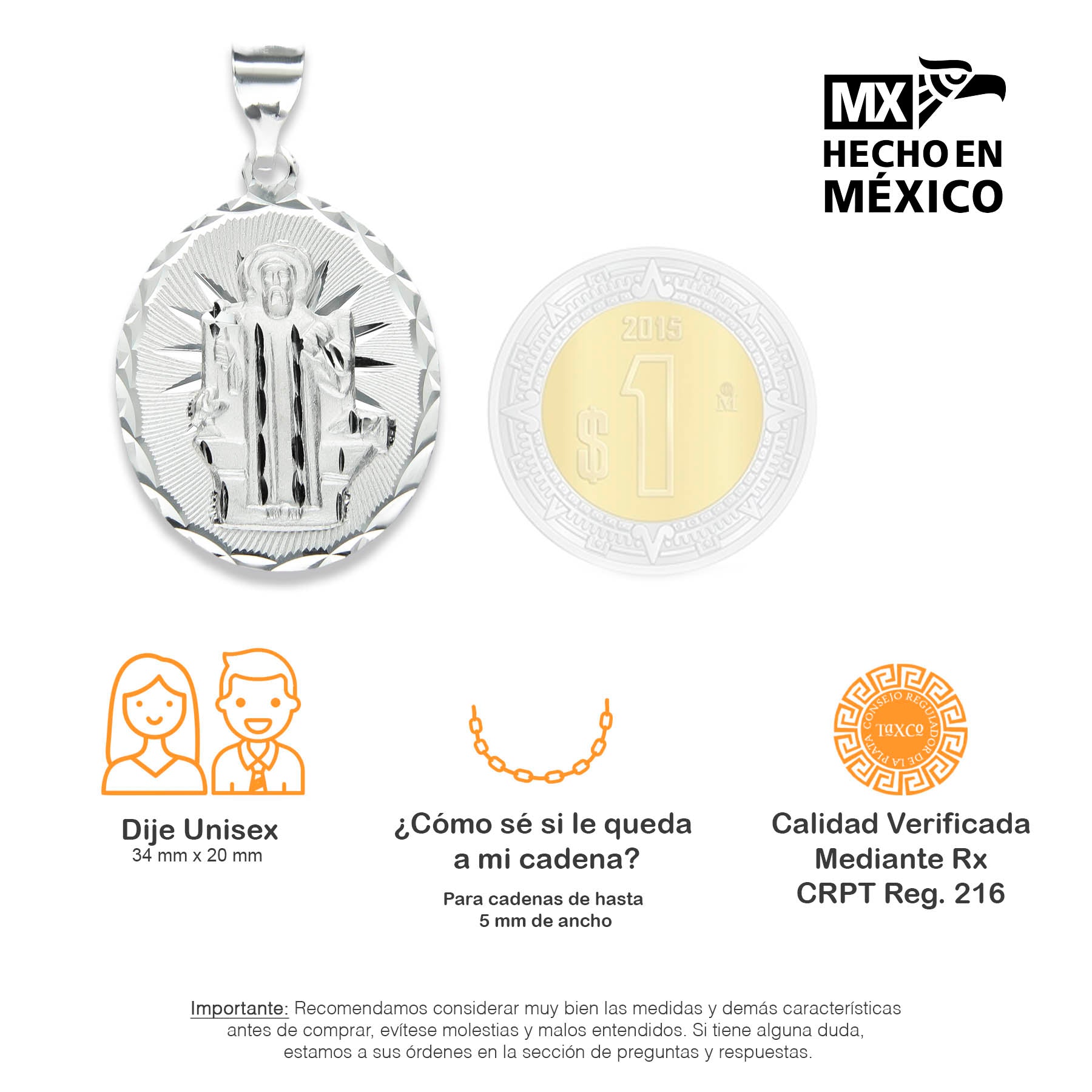 LPDJ196 Medalla Oval San Benito Radial Especial Plata .925 1958969023