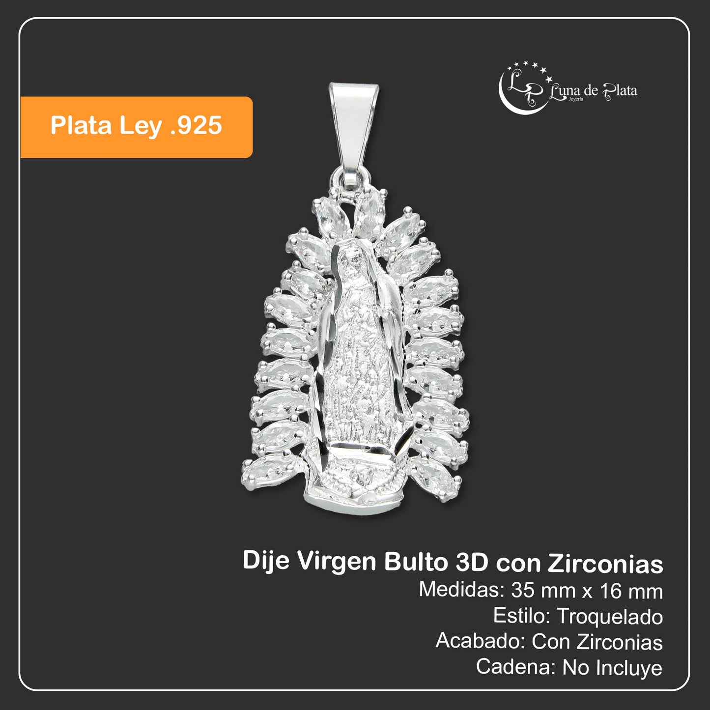 LPDJ198 Dije Virgen Bulto 3D con Zirconias En Plata Fina .925 2587700364