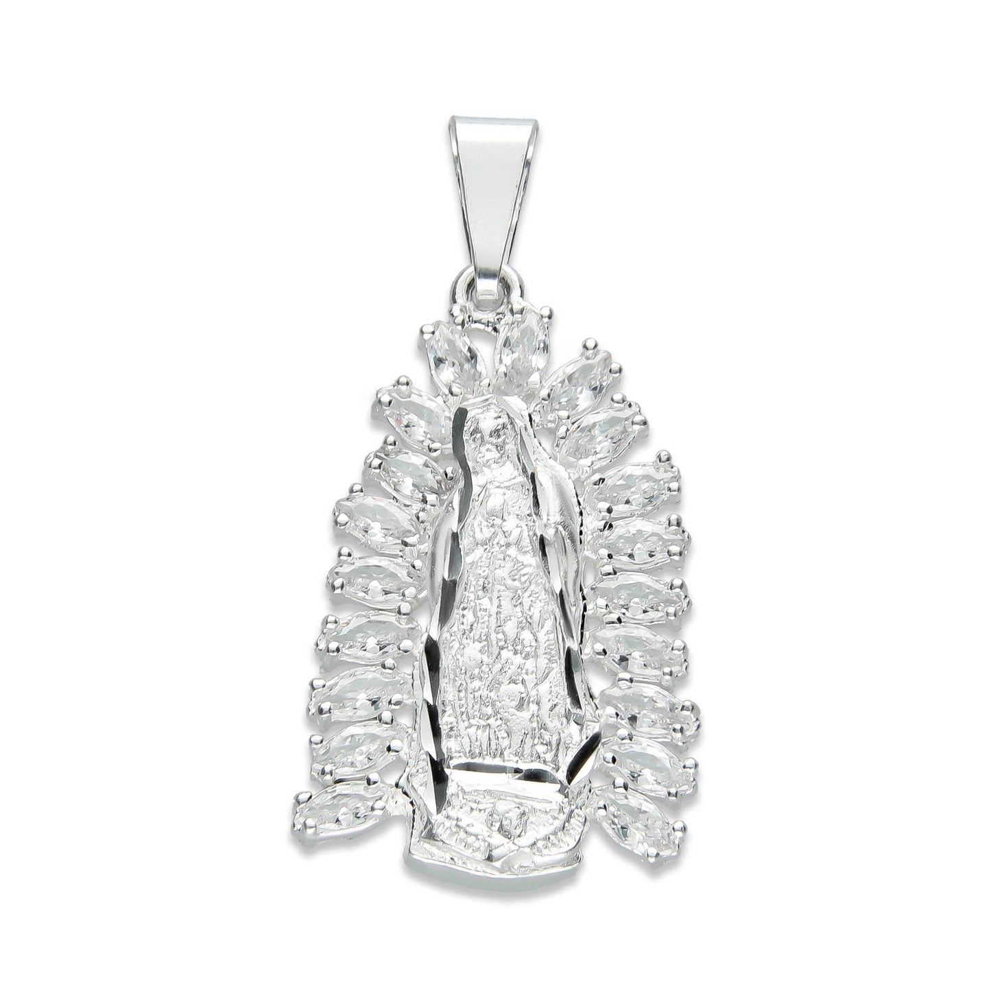 LPDJ198 Dije Virgen Bulto 3D con Zirconias En Plata Fina .925 2587700364