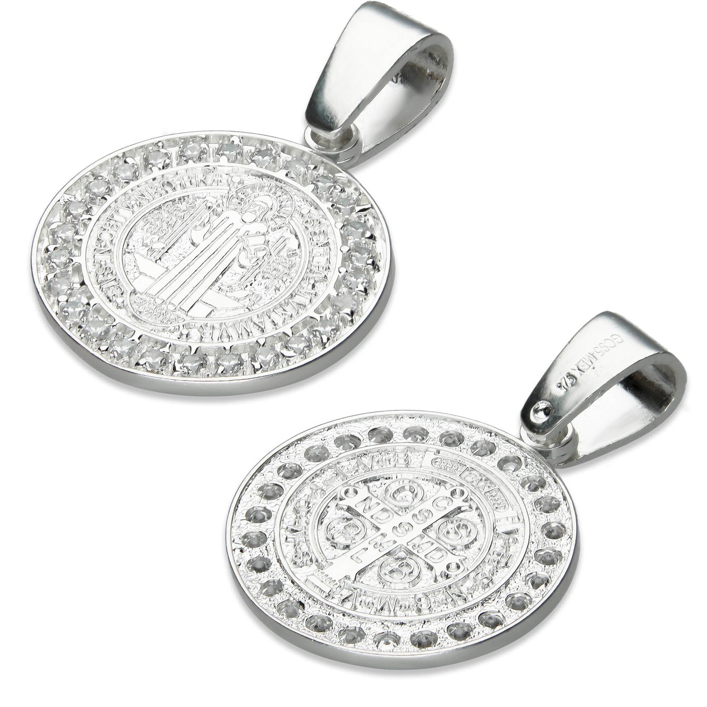 LPDJ199 Medalla San Benito 2.4 cm con Zirconias En Plata .925 2587792534