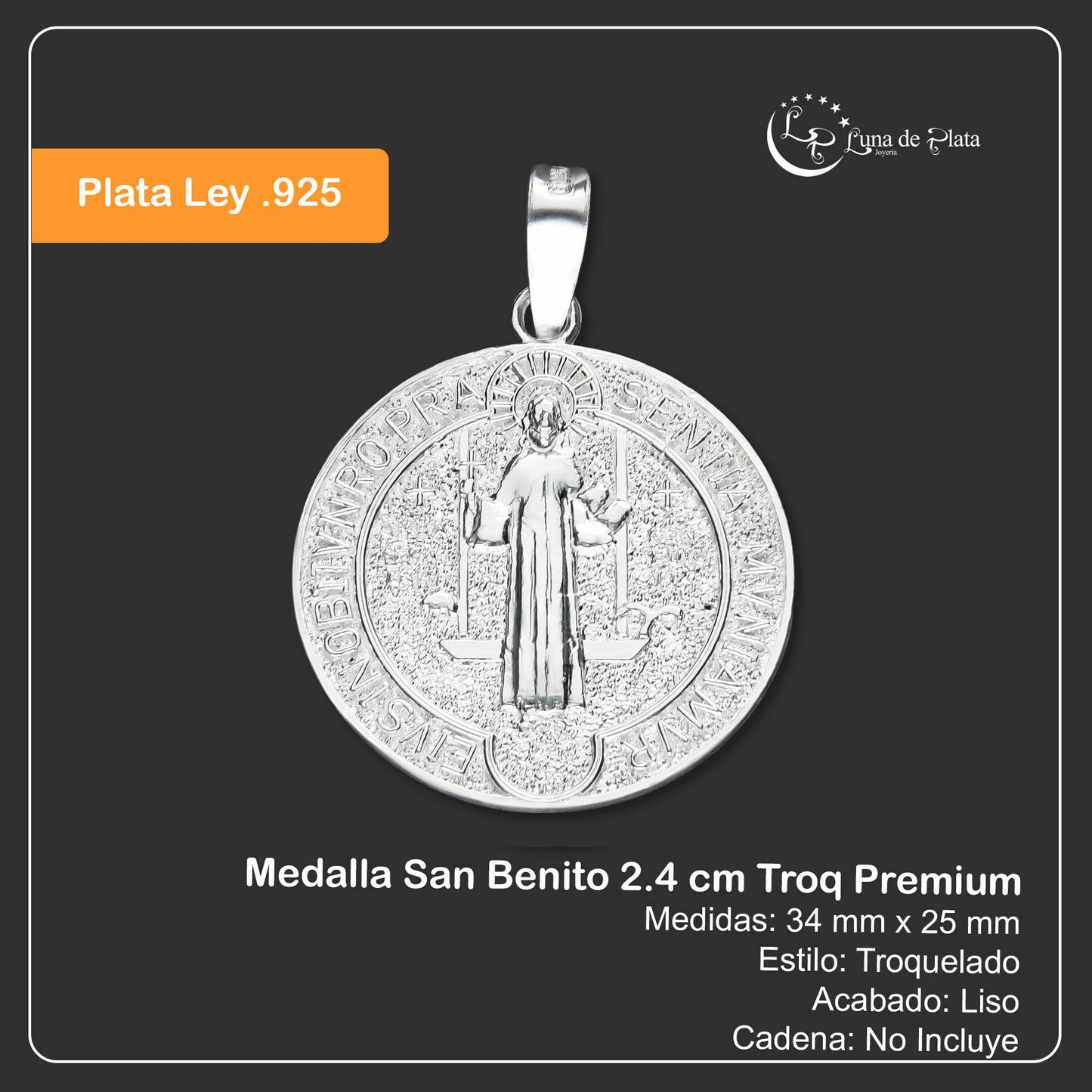 LPDJ200 Medalla San Benito 2.4 cm Troq Premium En Plata .925 1959769427