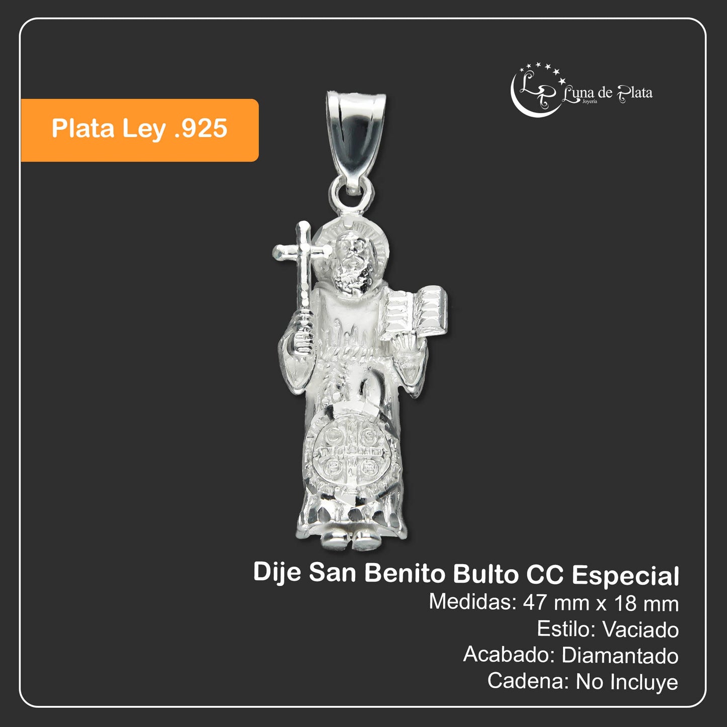 LPDJ204 Dije San Benito Bulto CC Especial en Plata .925 1959779631