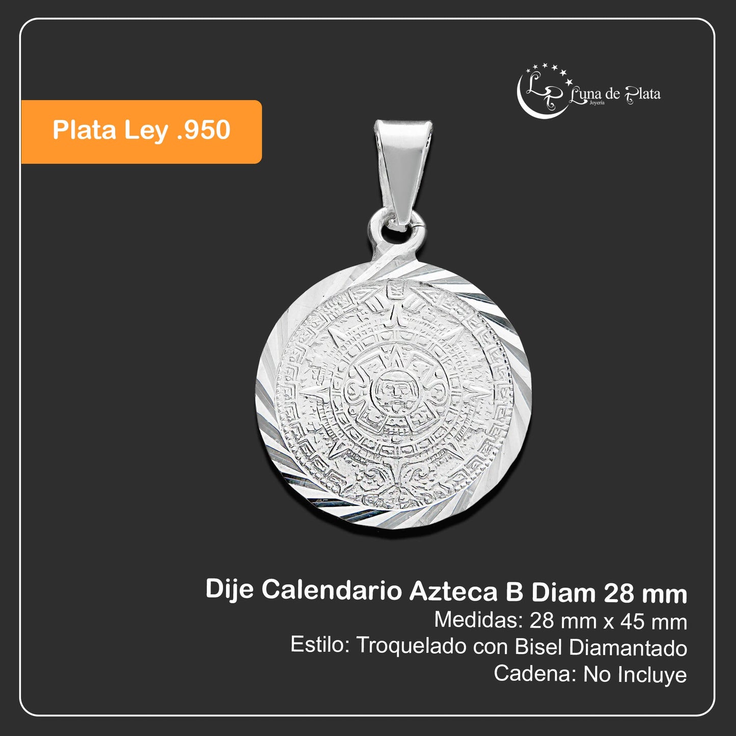 LPDJ217 Dije Calendario Azteca B Diam 28 mm Plata .950 Taxco Gro. 2020394125