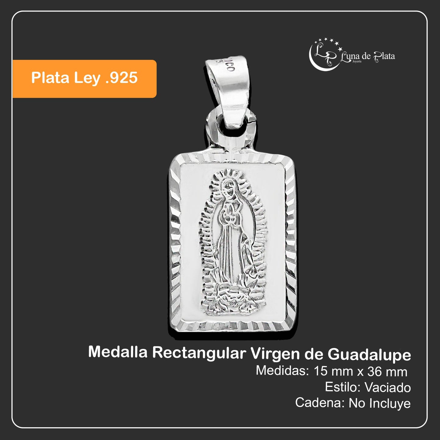 LPDJ219 Medalla Rectangular Virgen de Guadalupe Plata .925 Taxco Gro 2886377004