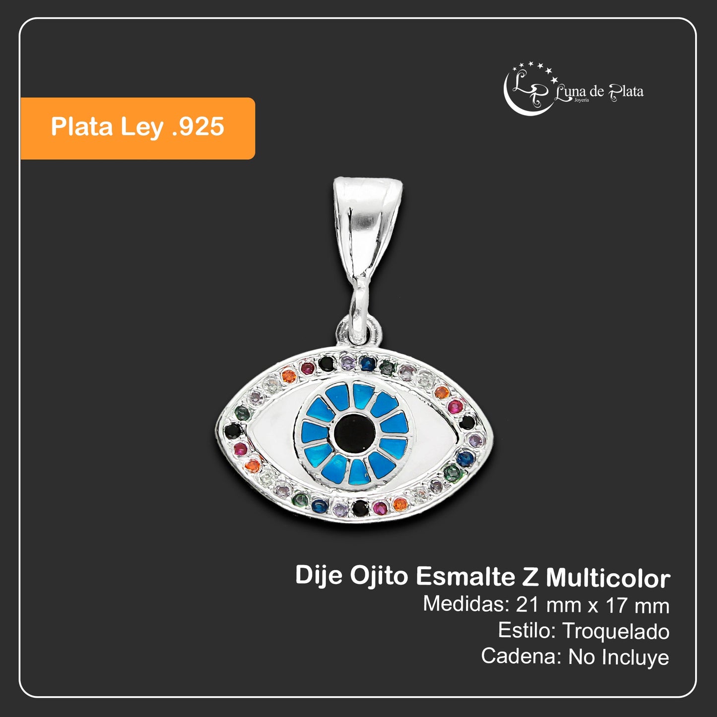 LPDJ228 Dije Ojito Esmalte Z Multicolor en Plata .925 Taxco Gro 2066197883