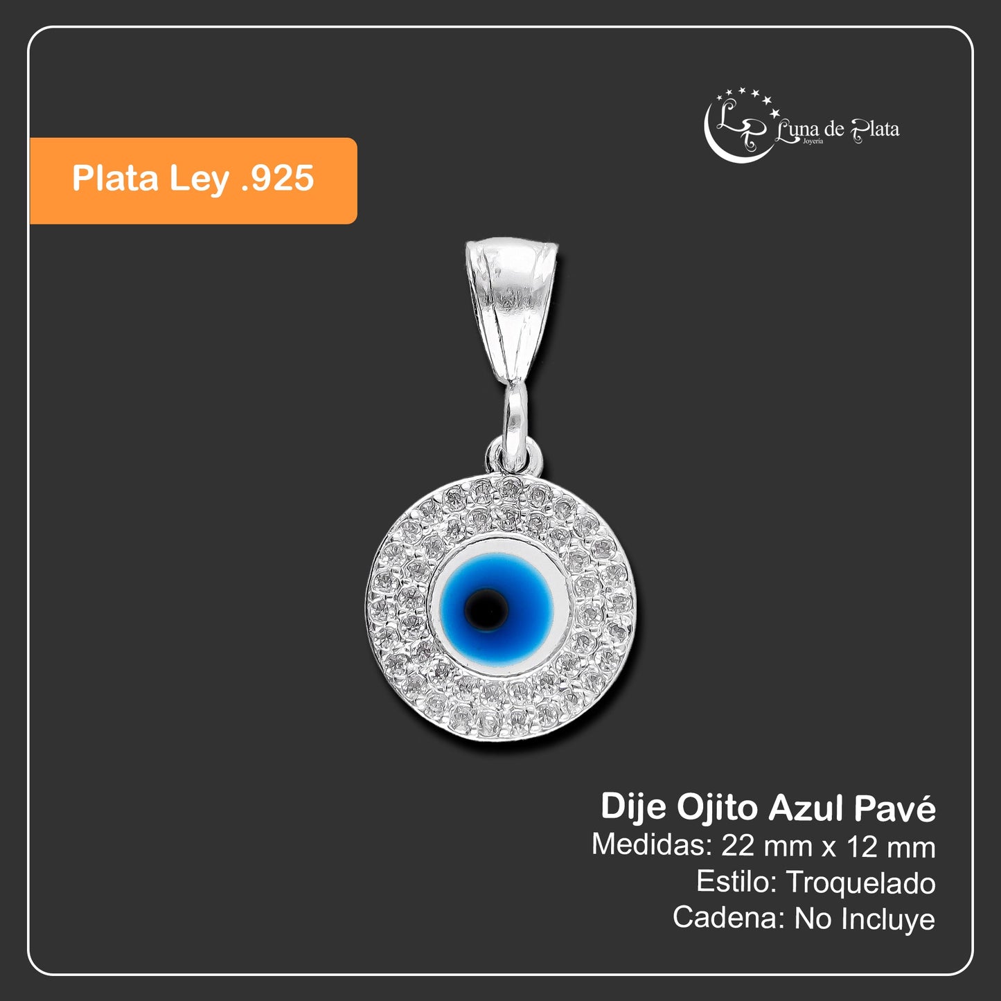 LPDJ231 Dije Ojito Azul Pavé en Plata .925 Taxco Gro 3076794598