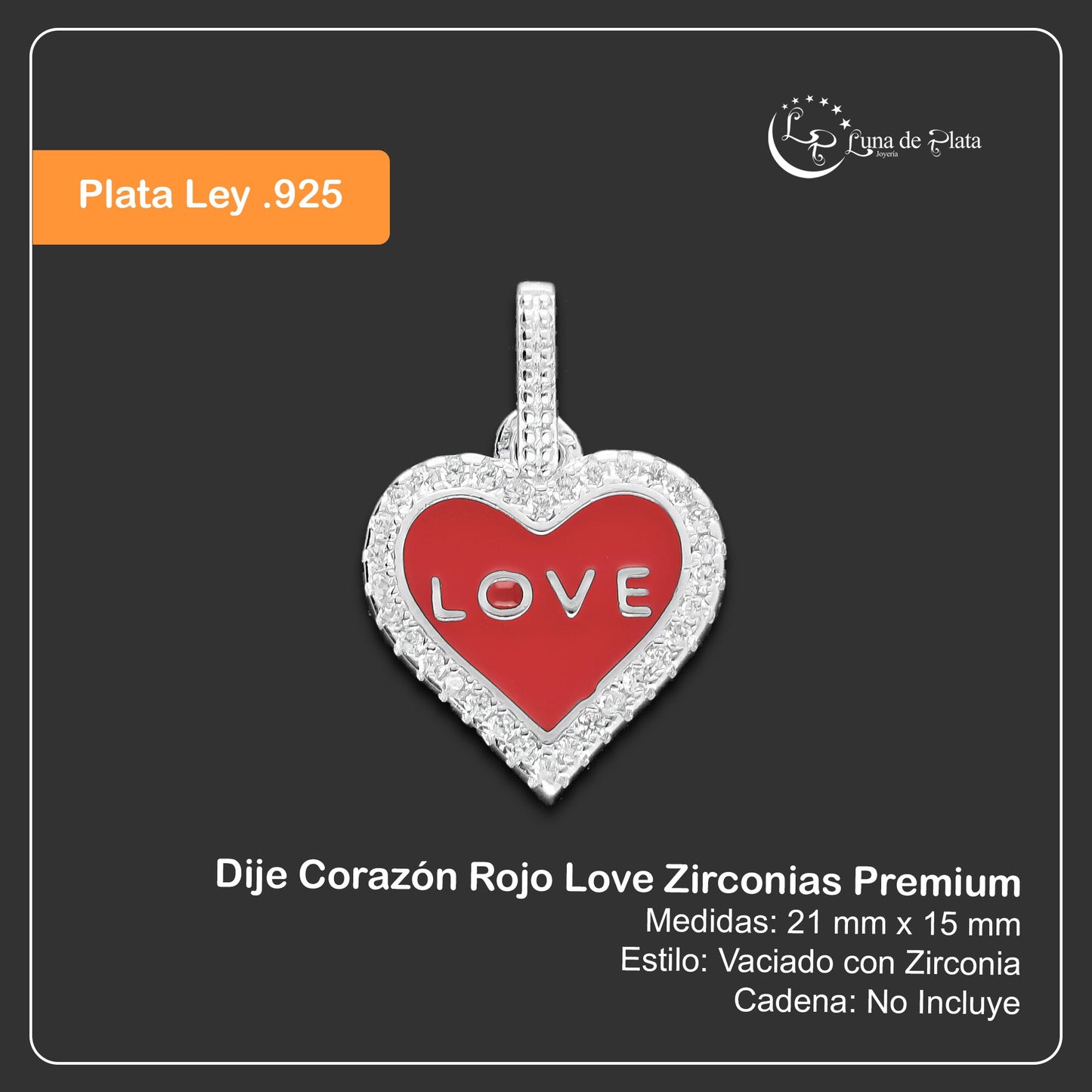 LPDJ237 Dije Corazón Rojo Love Zirconias Premium Plata .925 Taxco 2067992069