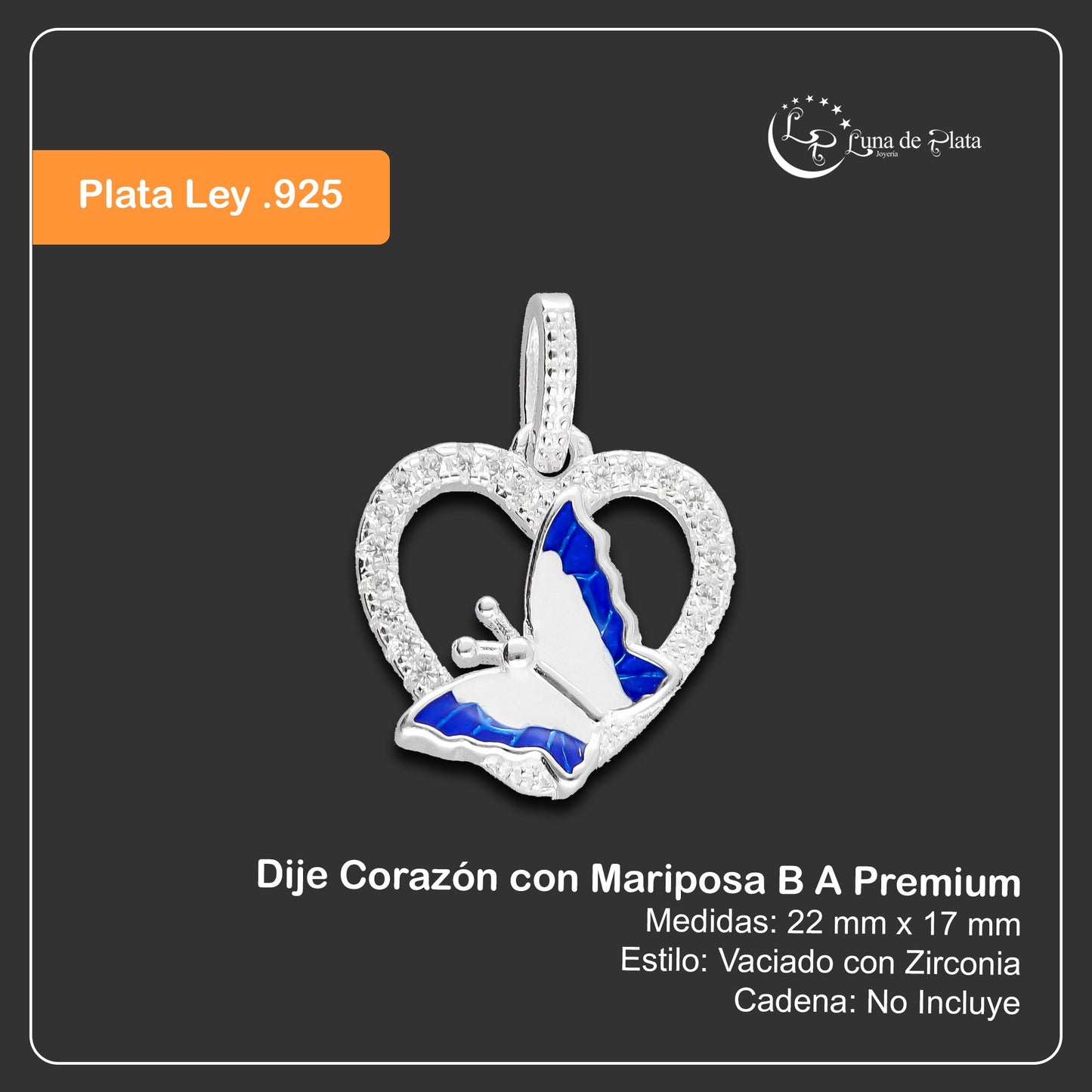 LPDJ238 Dije Corazón con Mariposa B A Premium Plata .925 Taxco 2068042991