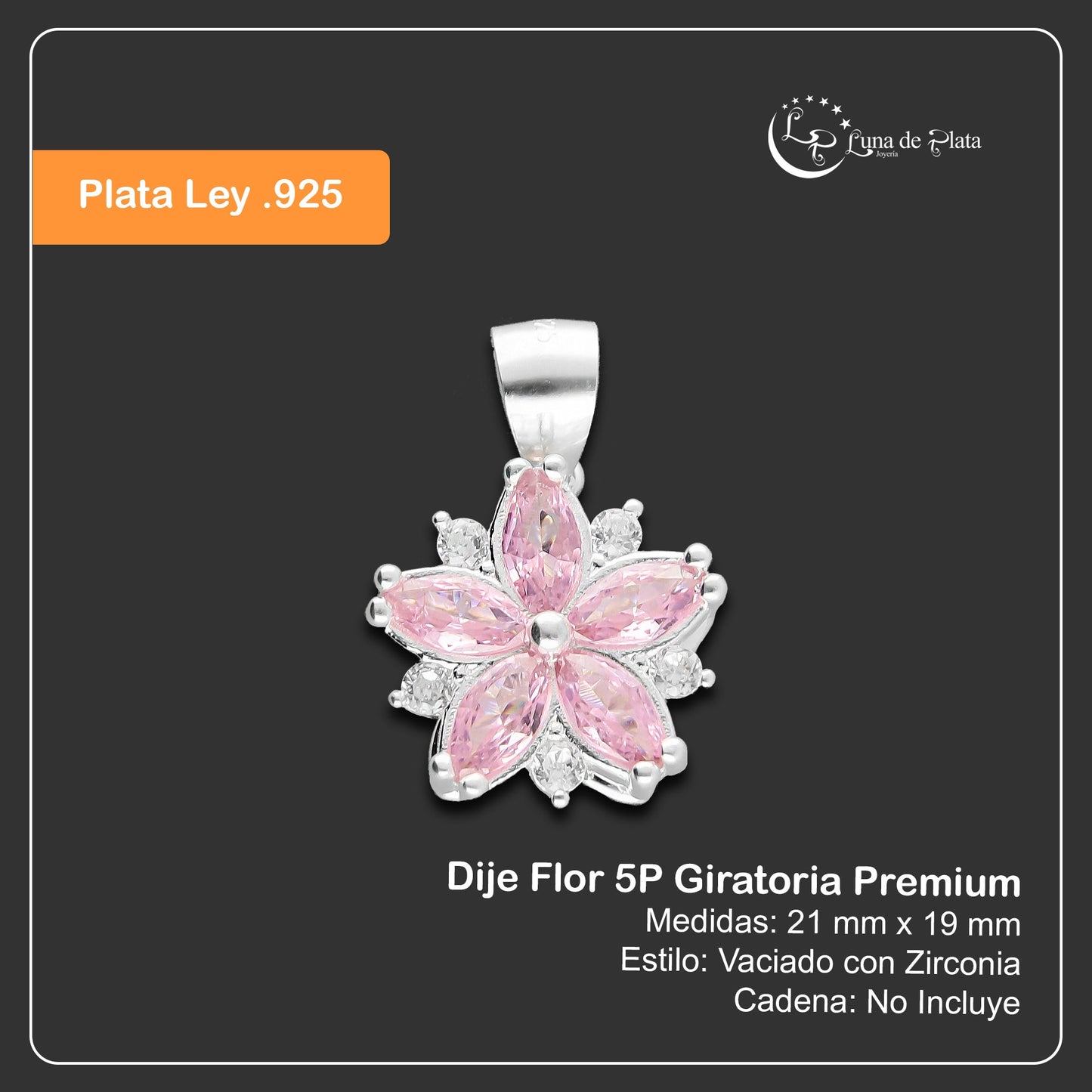 LPDJ240 Dije Flor 5P Giratoria Premium en Plata .925 Taxco Gro 3083789134