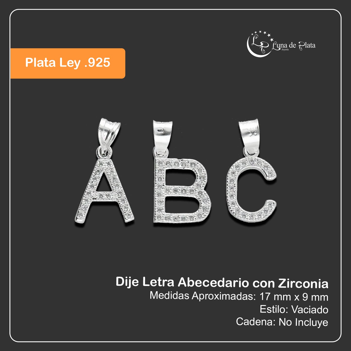 LPDJ241 Dije Letra Abecedario con Zirconia en Plata .925 Taxco Gro