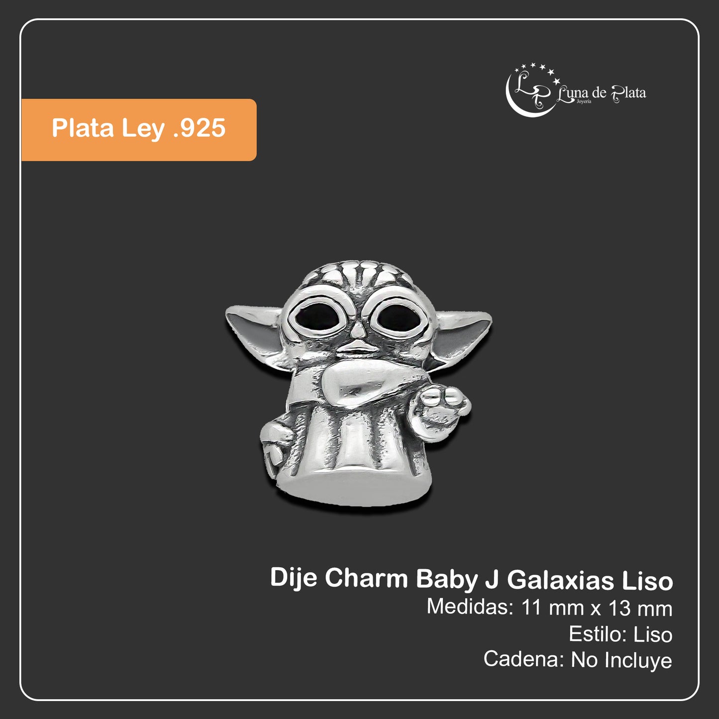 LPDJ262 Dije Charm Baby J Galaxias Liso en Plata .925 Taxco Gro