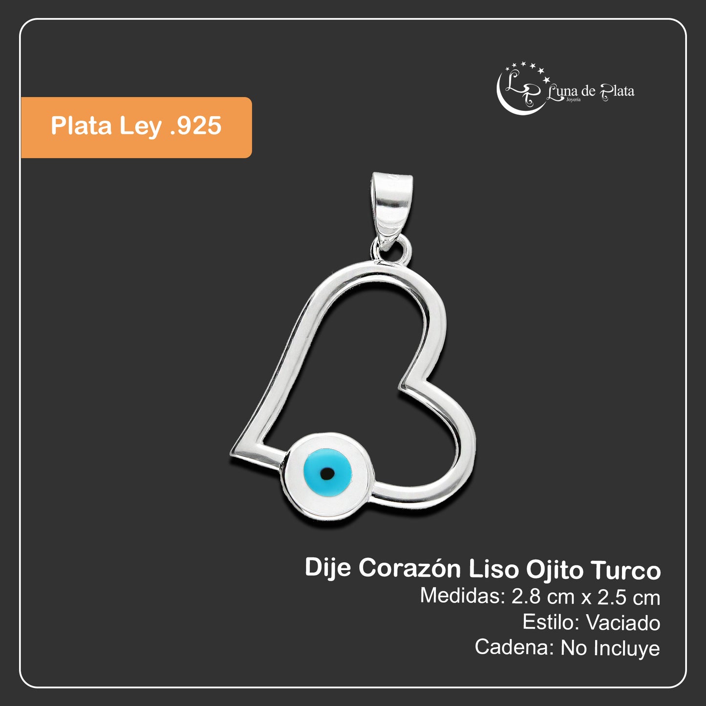 LPDJ268 Dije Corazón Liso Ojito Turco en Plata .925 Taxco Gro 3298290372