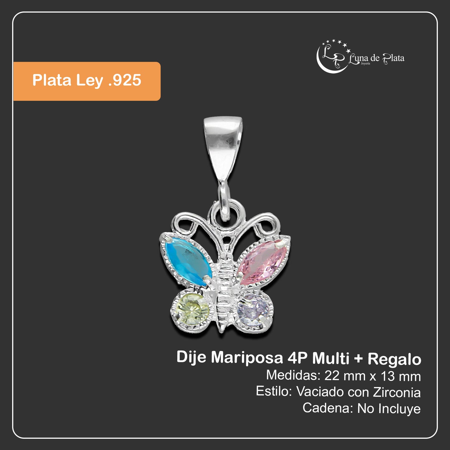 LPDJ269 Dije Mariposa 4P Multi Plata .925 Taxco Gro 2154026897