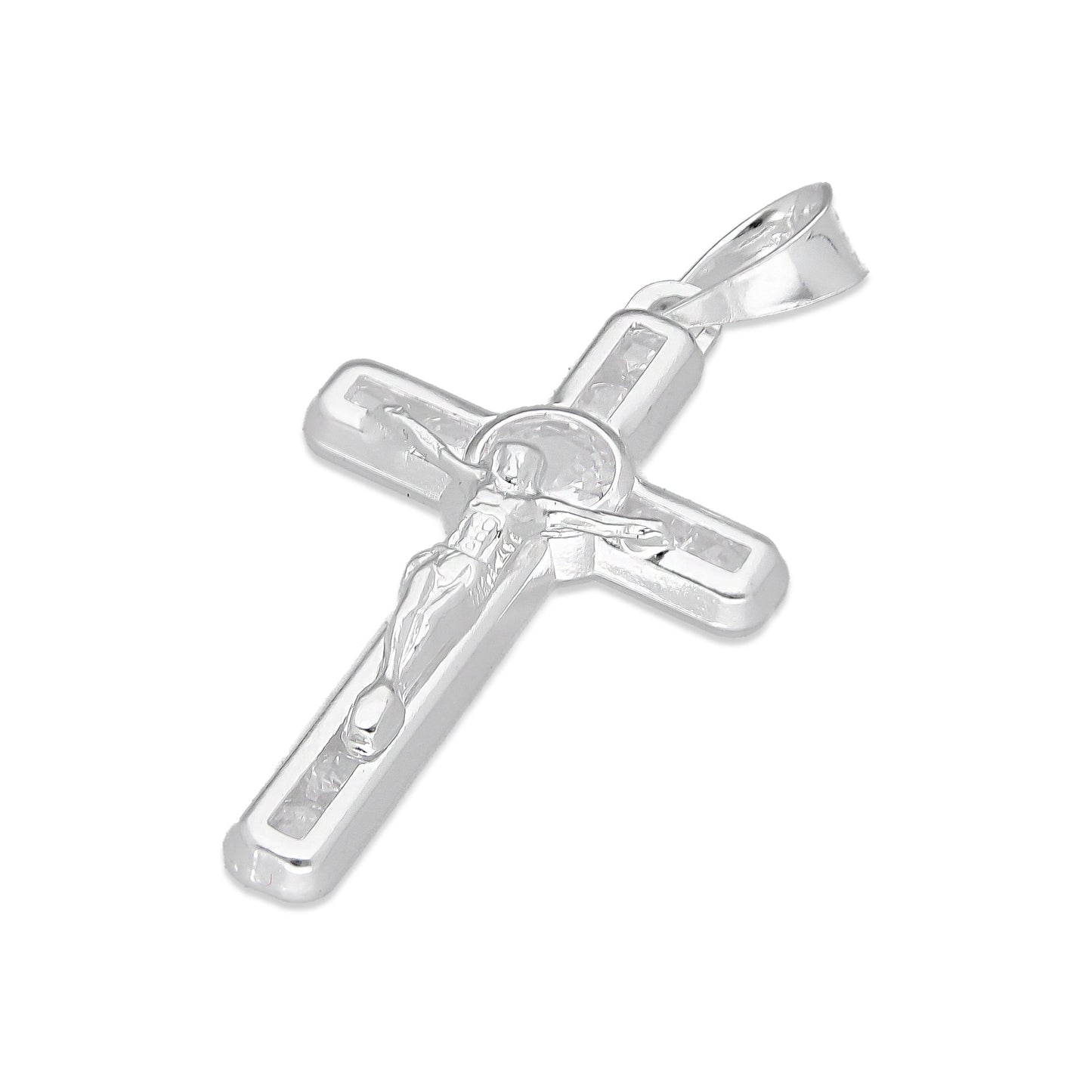 LPDJ295 Dije Crucifijo Base Zirconia 1.6 cm x 3.4 cm en Plata .925 4671556082