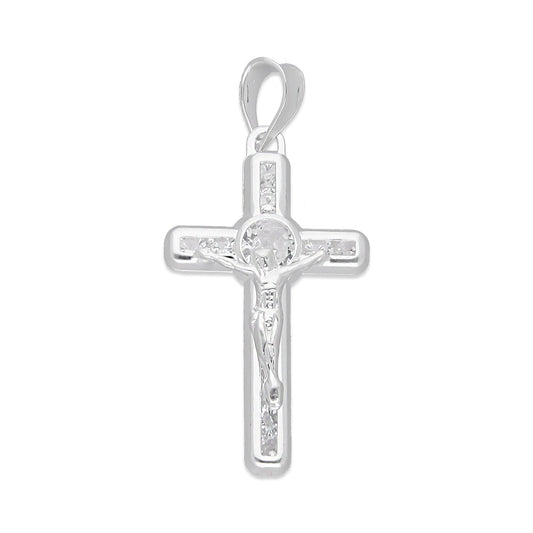 LPDJ295 Dije Crucifijo Base Zirconia 1.6 cm x 3.4 cm en Plata .925 4671556082