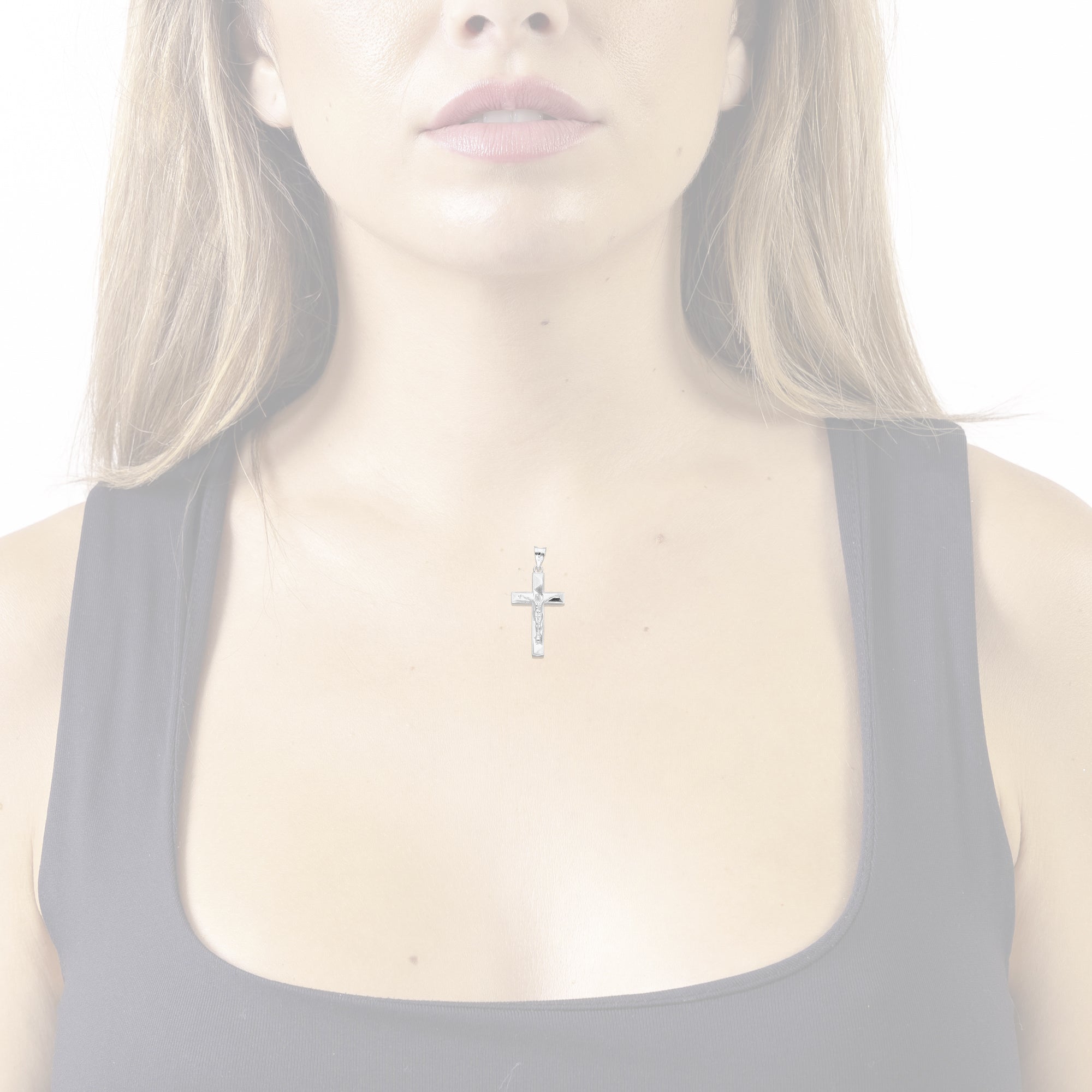 LPDJ296 Dije Crucifijo Mosaico Facetado 1.6 cm x 3.3 cm en Plata .925 4671867032