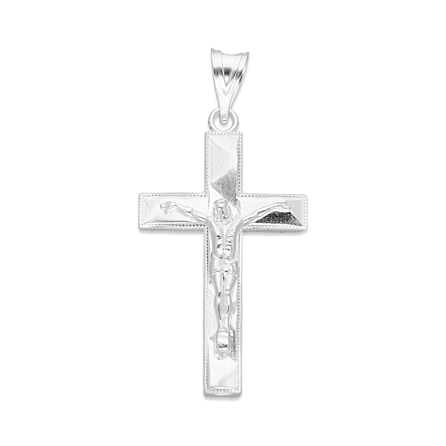LPDJ296 Dije Crucifijo Mosaico Facetado 1.6 cm x 3.3 cm en Plata .925 4671867032