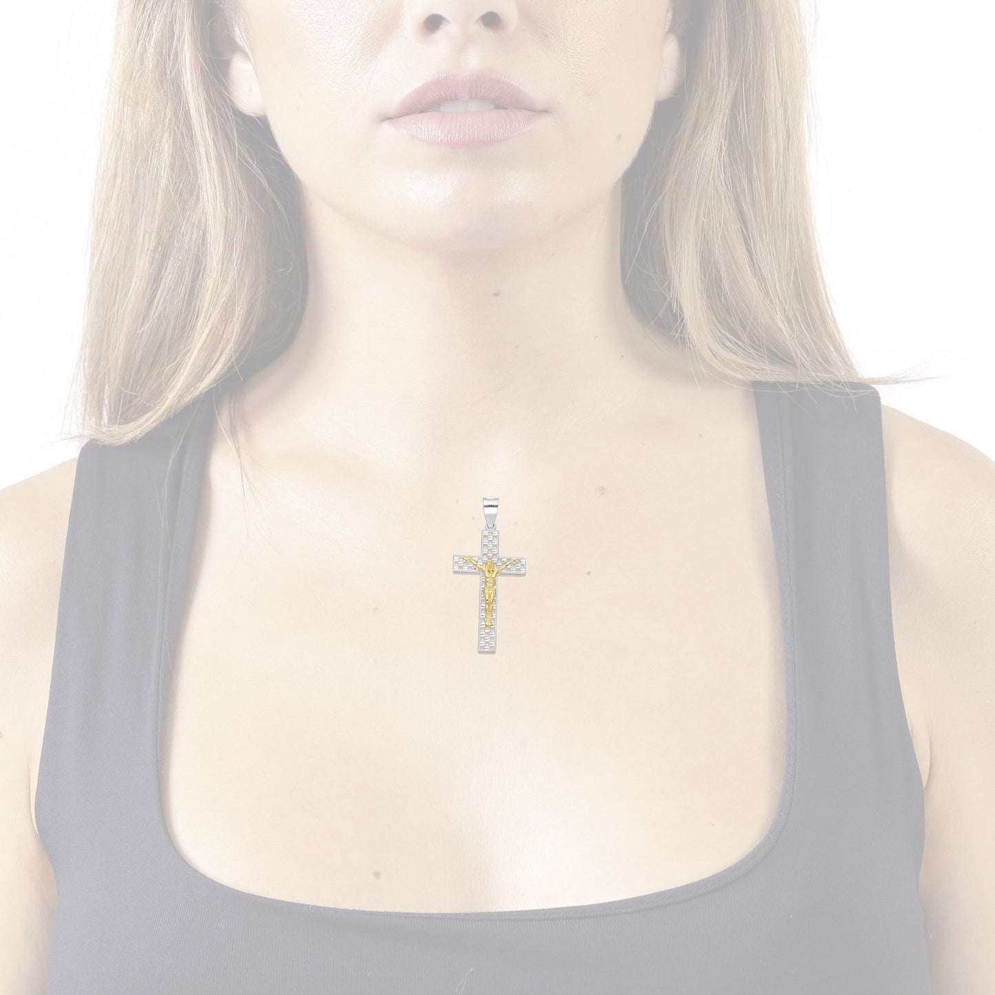 LPDJ298 Dije Crucifijo Cuadricula Cristo Dorado 2.1 cm x 4.6 cm en Plata .925 2689366947