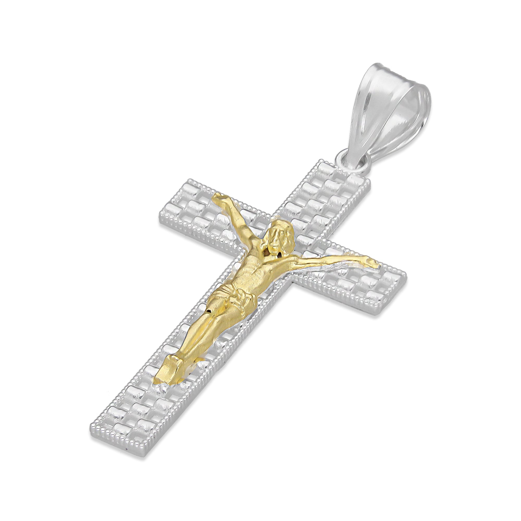 LPDJ298 Dije Crucifijo Cuadricula Cristo Dorado 2.1 cm x 4.6 cm en Plata .925 2689366947