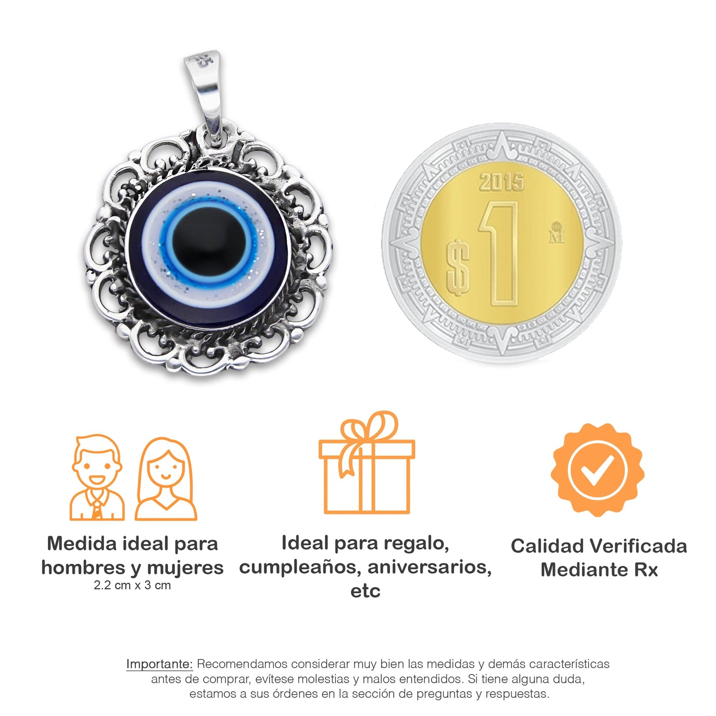 LPDJ301 Dije Ojo Turco Grande Olan 2.2 cm x 3 cm en Plata .925 4671659660