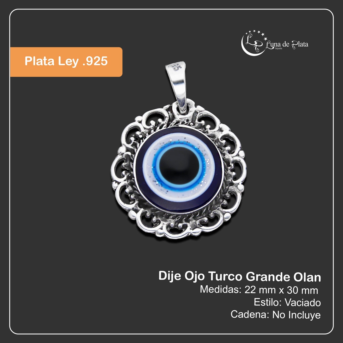 LPDJ301 Dije Ojo Turco Grande Olan 2.2 cm x 3 cm en Plata .925 4671659660
