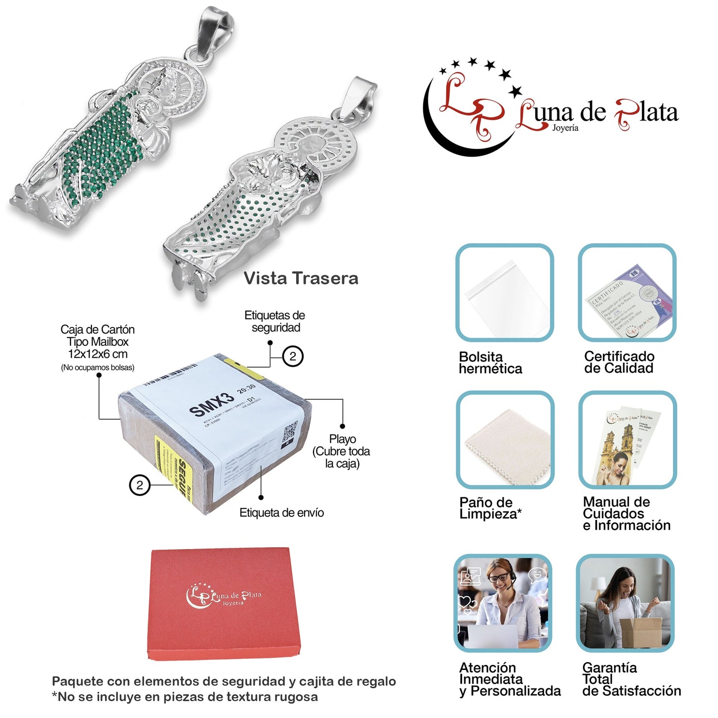 LPDJ302 Dije San Judas Manto Verde 1.4 cm x 4.9 cm en Plata .925 5204971556