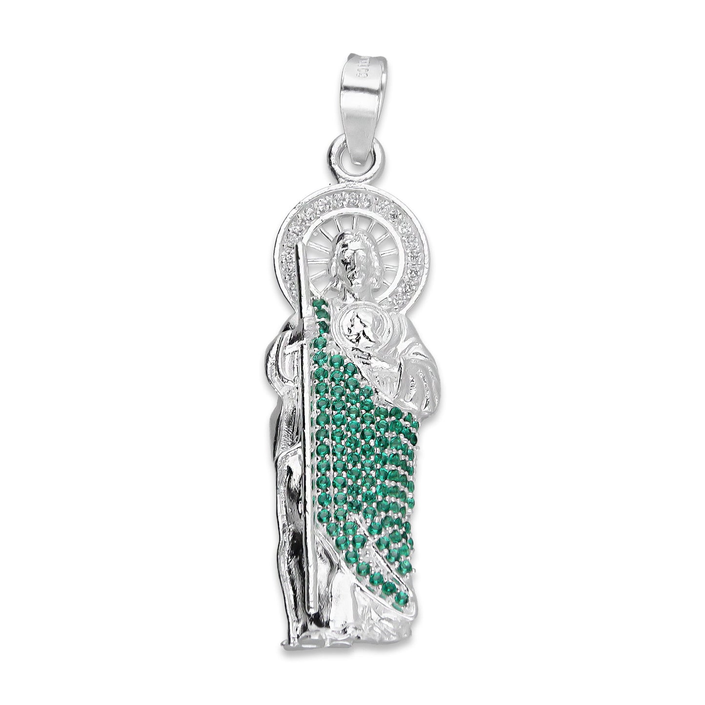LPDJ302 Dije San Judas Manto Verde 1.4 cm x 4.9 cm en Plata .925 5204971556