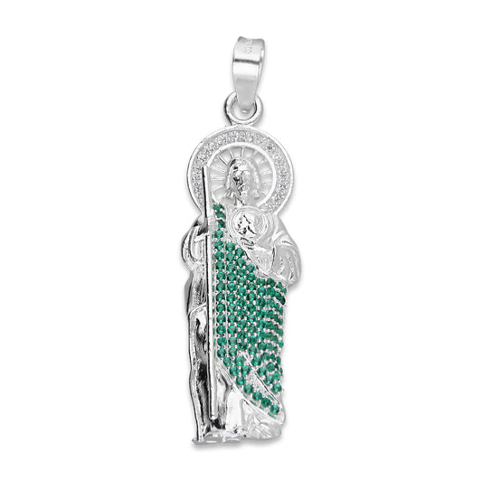 LPDJ302 Dije San Judas Manto Verde 1.4 cm x 4.9 cm en Plata .925 5204971556
