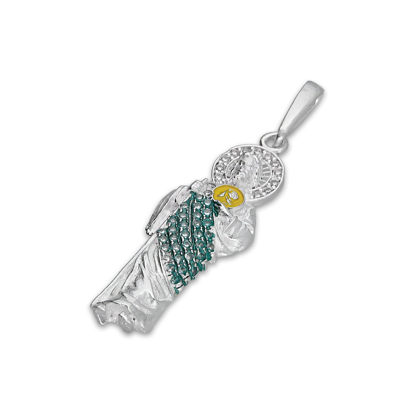 LPDJ303 Dije San Judas Manto Verde Medallón Amarillo 1.1 cm x 3.8 cm en Plata .925 5204963958