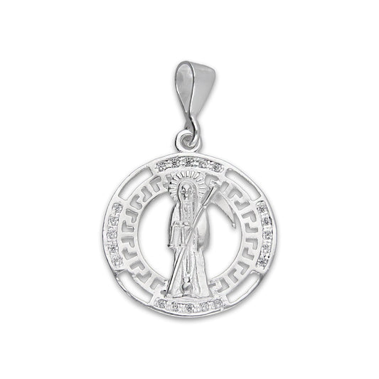 LPDJ304 Dije Medalla Santa Muerte Grecas 2.4 cm x 3.5 cm en Plata .925 5204999388