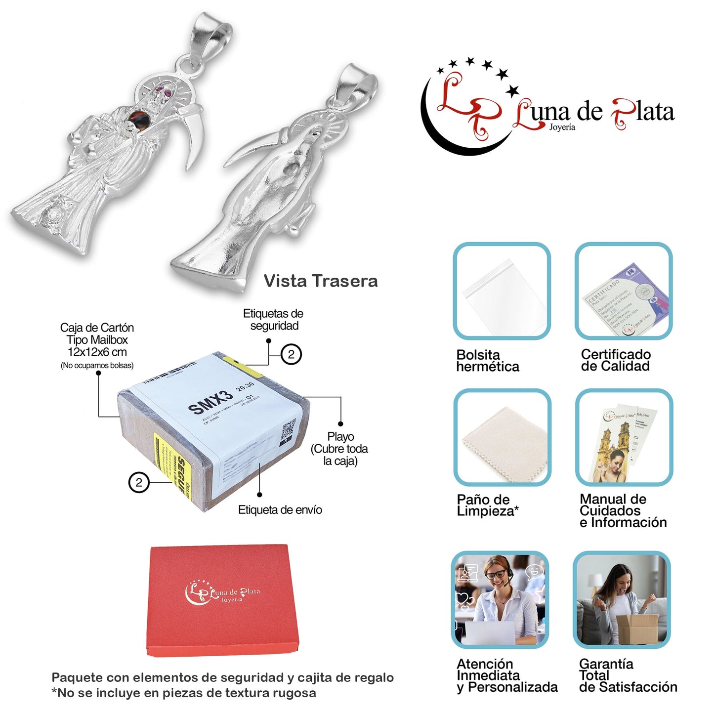 LPDJ306 Dije Santa Muerte Mundo Iris 2 cm x 5.7 cm en Plata .925 5204971558