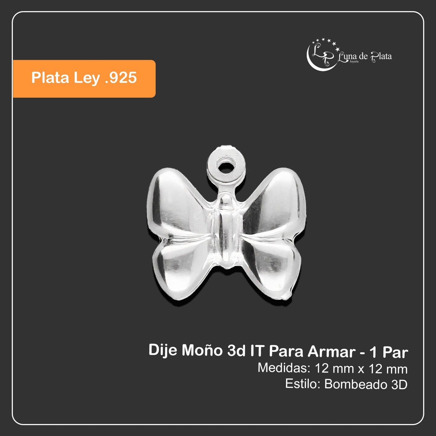 LPDJA005 Dije Moño 3d IT Para Armar - 1 Par en Plata .925 2023680215