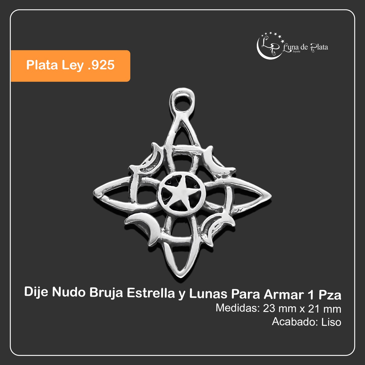 LPDJA006 Dije Nudo de Bruja Estrella y Lunas Para Armar 1 Pieza Plata .925 2147785169