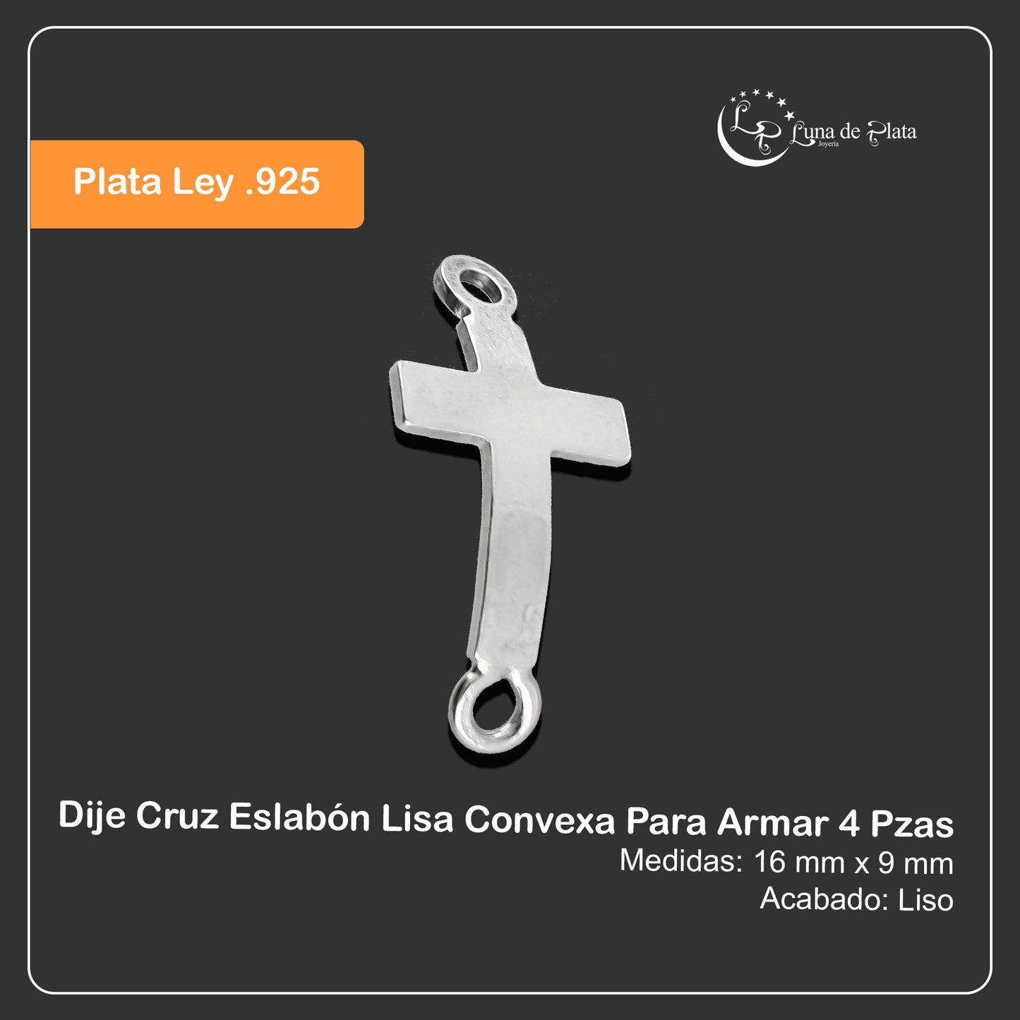 LPDJA008 Dije Cruz Eslabón Lisa Convexa Para Armar 4 Pzas Plata .925 2149683563