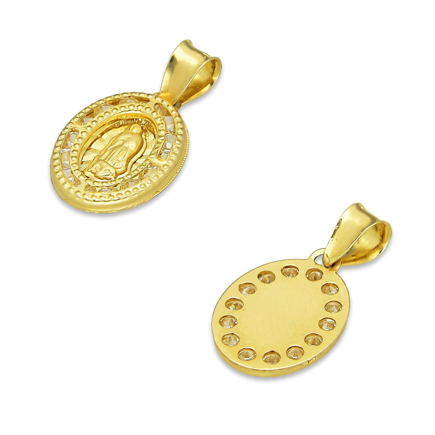 LPDJAU001 Dije Medalla Oro Sólido 10K Virgen Oval Zirc Perl .9 cm x 1.7 cm