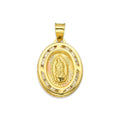 LPDJAU004 Dije Medalla Oro Sólido 10K Virgen Oval con Zirconias Radial Florentino 1.2 cm x 2.1 cm