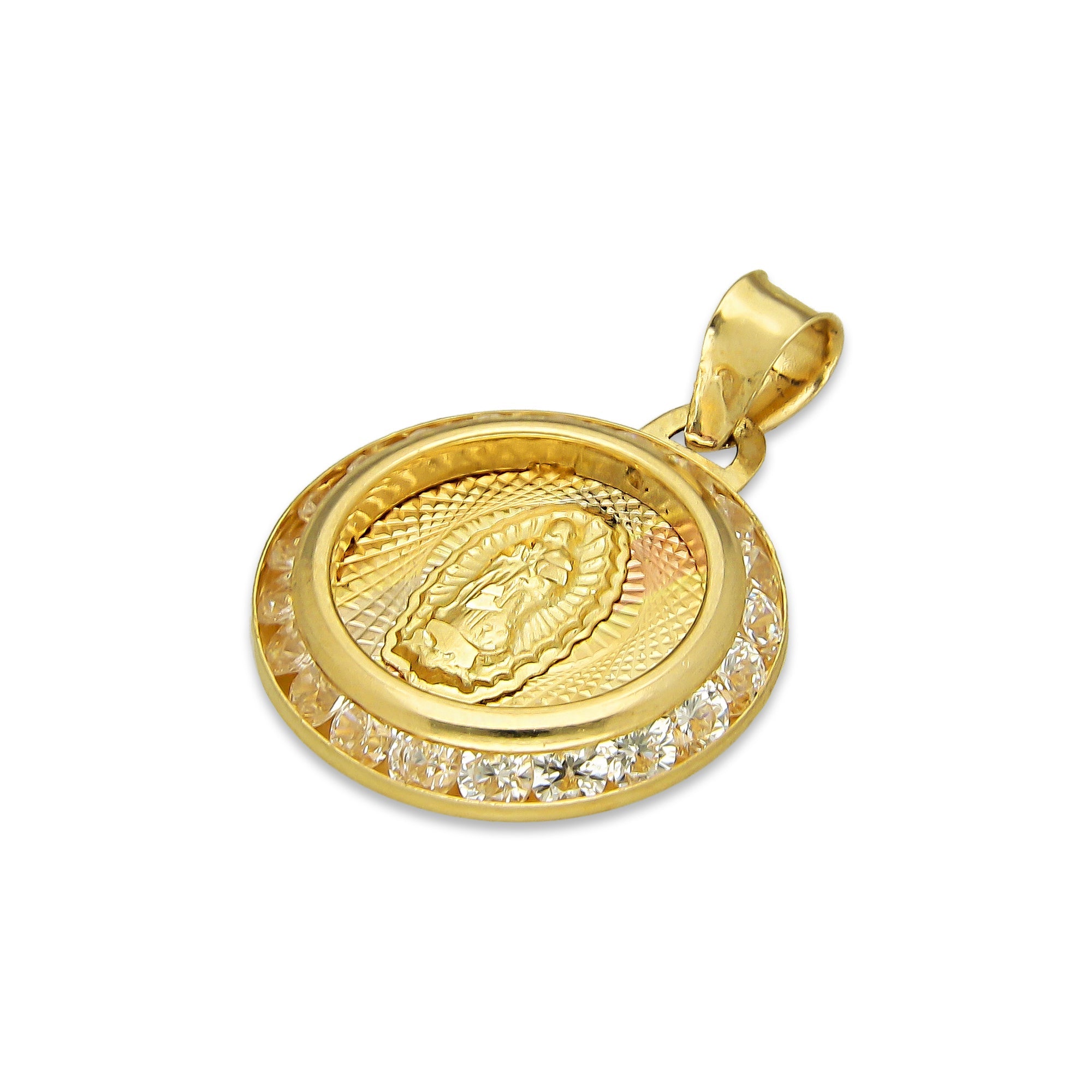 LPDJAU023 Dije Medalla Oro Sólido 10K Virgen Redonda Zirc Rad F1.5 cm x 2.1 cm -JC 5280639690