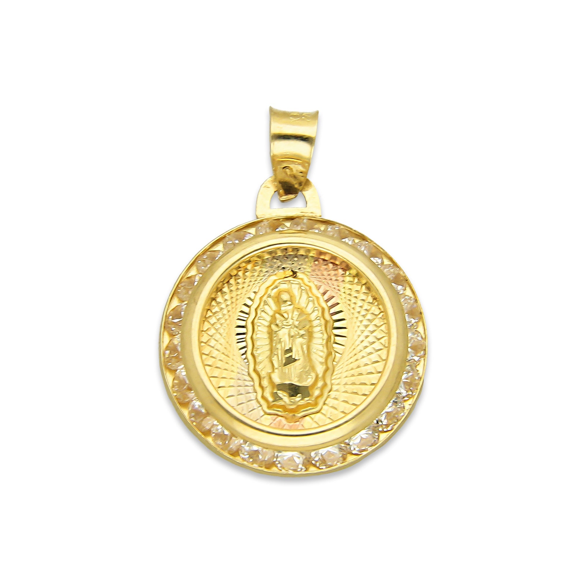 LPDJAU023 Dije Medalla Oro Sólido 10K Virgen Redonda Zirc Rad F1.5 cm x 2.1 cm -JC 5280639690