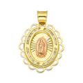 LPDJAU008 Dije Medalla Oro Sólido 10K Virgen Oval con Zirconias Olan Cobriso 1.8 cm x 2.6 cm