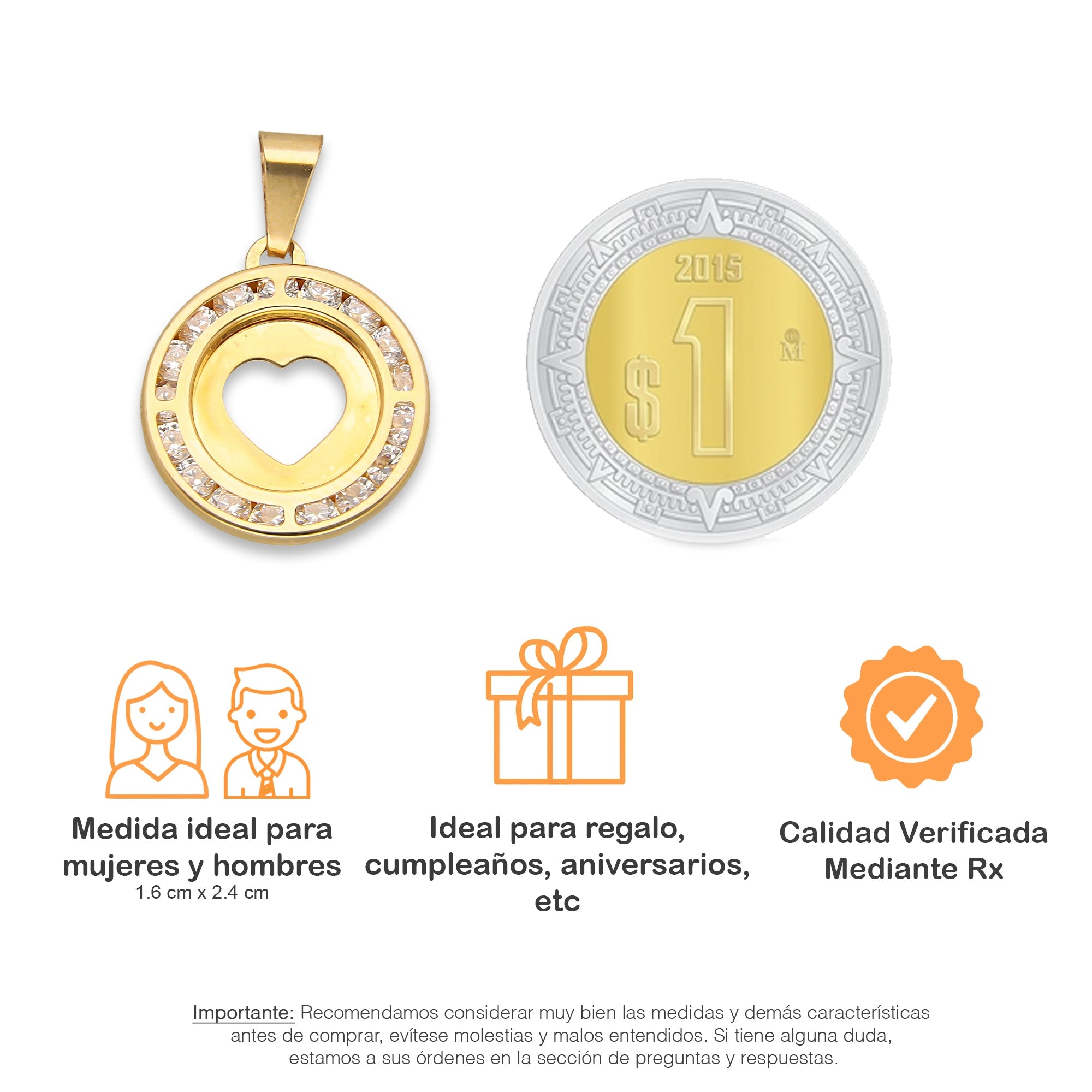 LPDJAU012 Dije Medalla Oro Sólido 10K Corazón Calado Liso con Zirconias 1.6 cm x 2.4 cm 5277311960