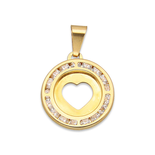 LPDJAU012 Dije Medalla Oro Sólido 10K Corazón Calado Liso con Zirconias 1.6 cm x 2.4 cm 5277311960