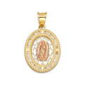 LPDJAU014 Dije Medalla Oro Sólido 10K Malla Virgen Rosa con Zirconias 1.4 cm x 2.5 cm 5277273986