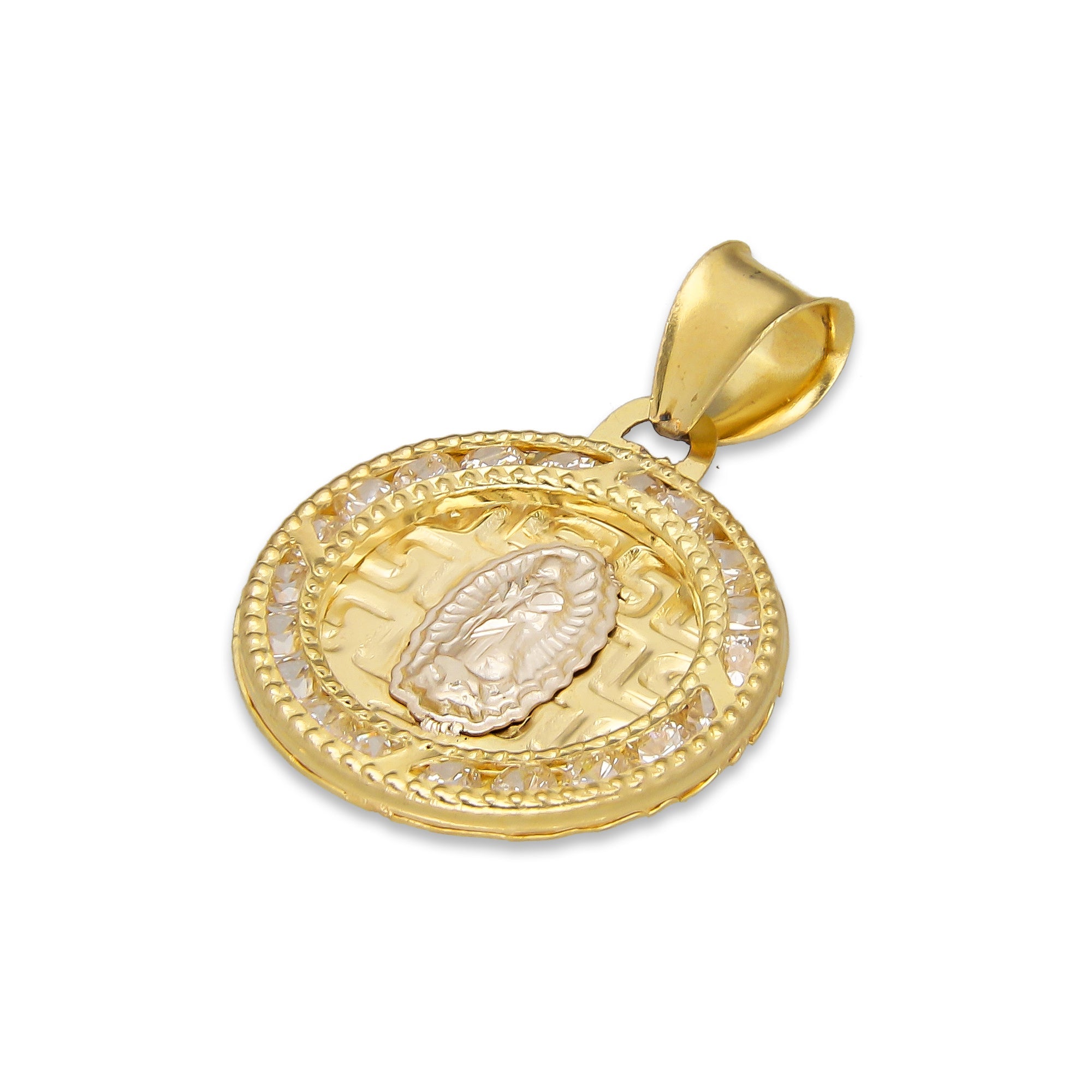 LPDJAU015 Dije Medalla Oro Sólido 10K Virgen Grecas con Zirconias 1.6 cm x 2.4 cm 5277311954