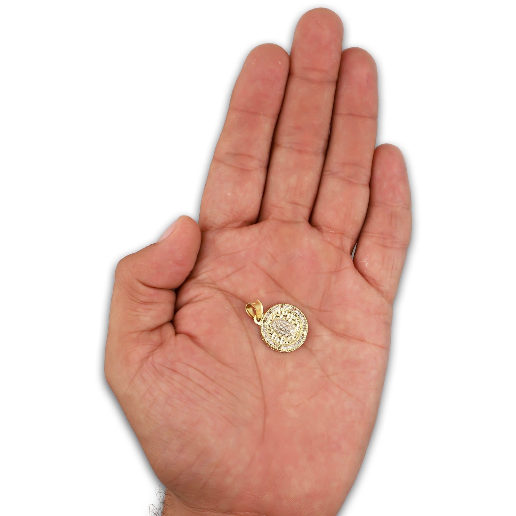 LPDJAU015 Dije Medalla Oro Sólido 10K Virgen Grecas con Zirconias 1.6 cm x 2.4 cm 5277311954