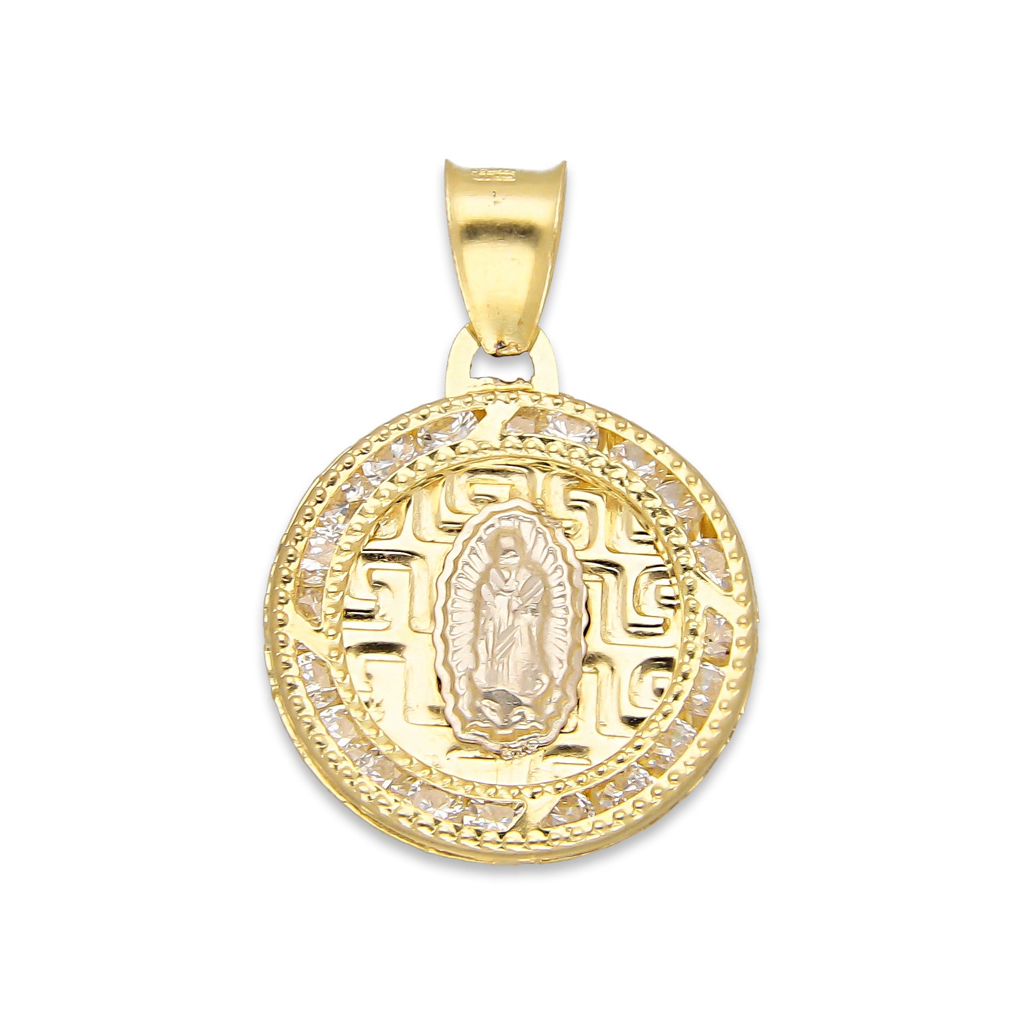LPDJAU015 Dije Medalla Oro Sólido 10K Virgen Grecas con Zirconias 1.6 cm x 2.4 cm 5277311954