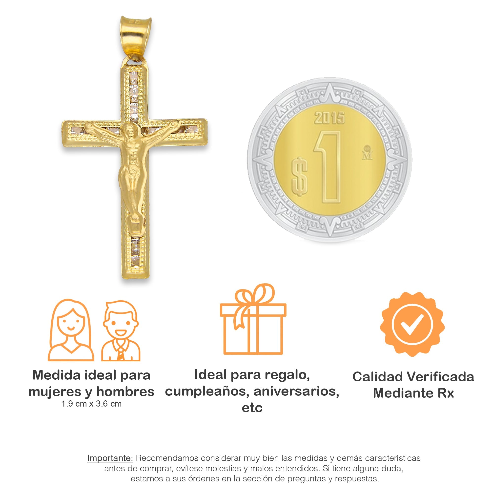 LPDJAU017 Dije Crucifijo Oro Sólido 10K Cruz Recta con Cristo con Zirconias 1.9 cm x 3.6 cm 5277235452