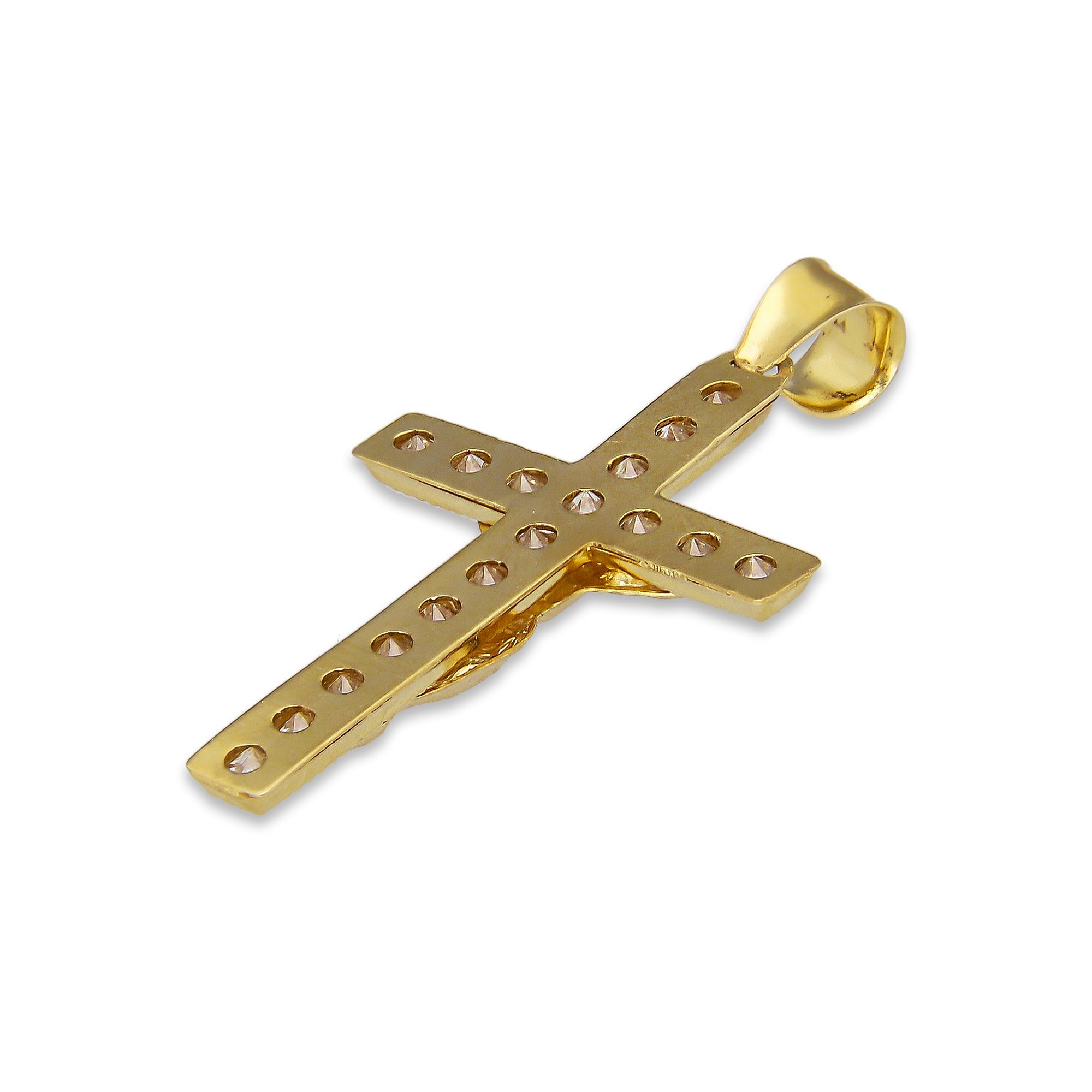 LPDJAU017 Dije Crucifijo Oro Sólido 10K Cruz Recta con Cristo con Zirconias 1.9 cm x 3.6 cm 5277235452