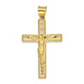 LPDJAU017 Dije Crucifijo Oro Sólido 10K Cruz Recta con Cristo con Zirconias 1.9 cm x 3.6 cm 5277235452