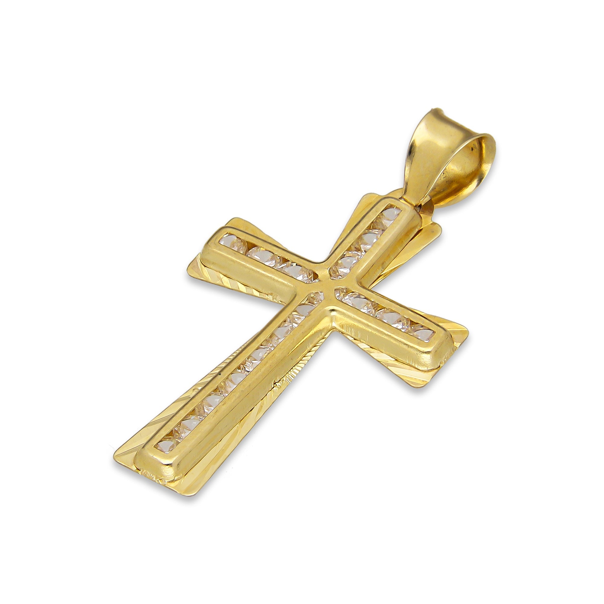 LPDJAU018 Dije Crucifijo Oro Sólido 10K Cruz Excéntrica Diamantada con Zirconias 1.7 cm x 3.3 cm 5277311952